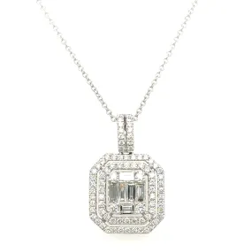 0.83ct tw Emerald Cut Double Halo Diamond Pendant Necklace