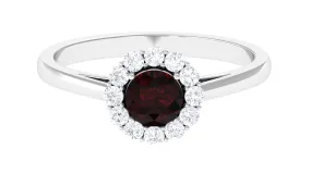 1 CT Garnet and Diamond Floating Halo Engagement Ring