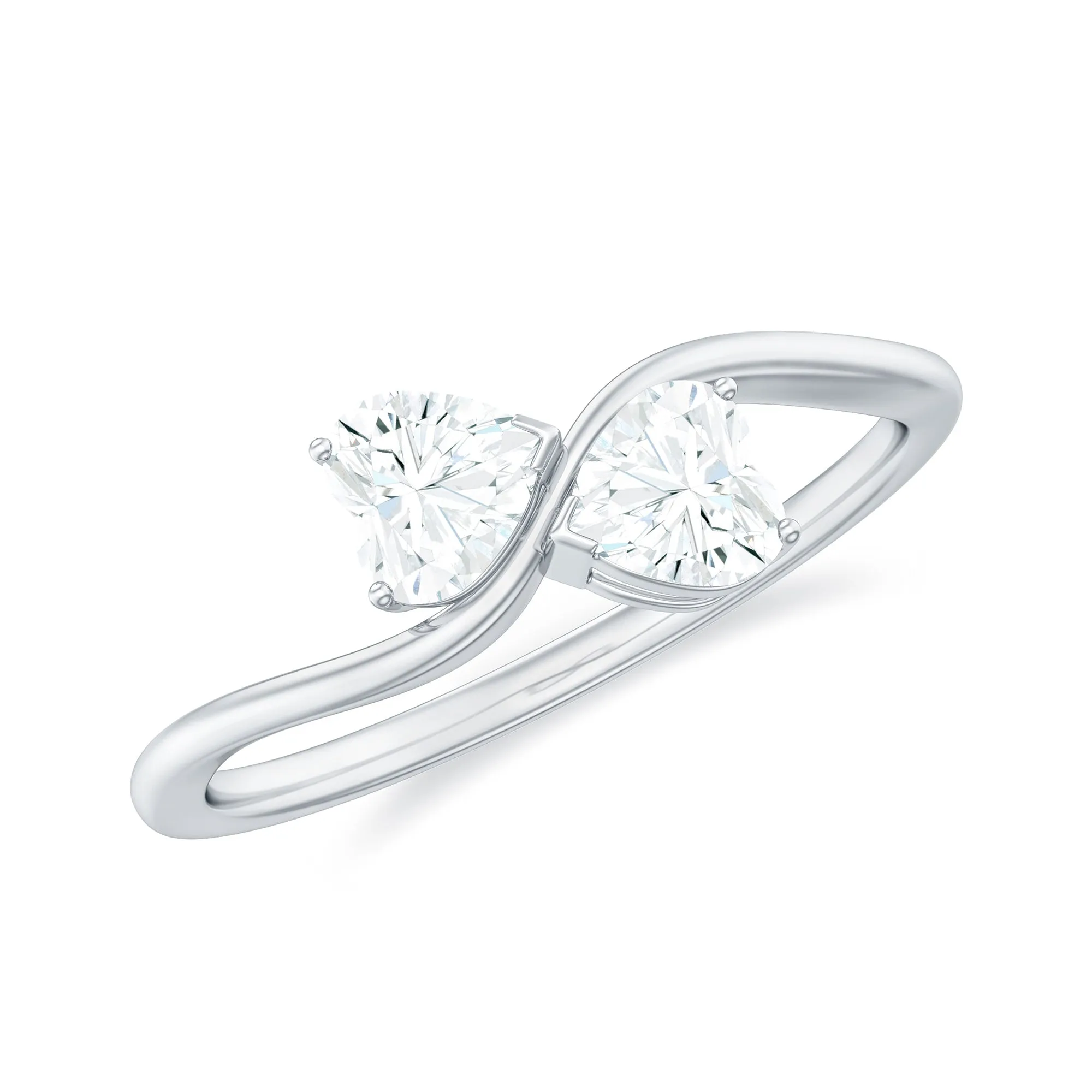 1 CT Heart Shape Moissanite Toi et Moi Promise Ring