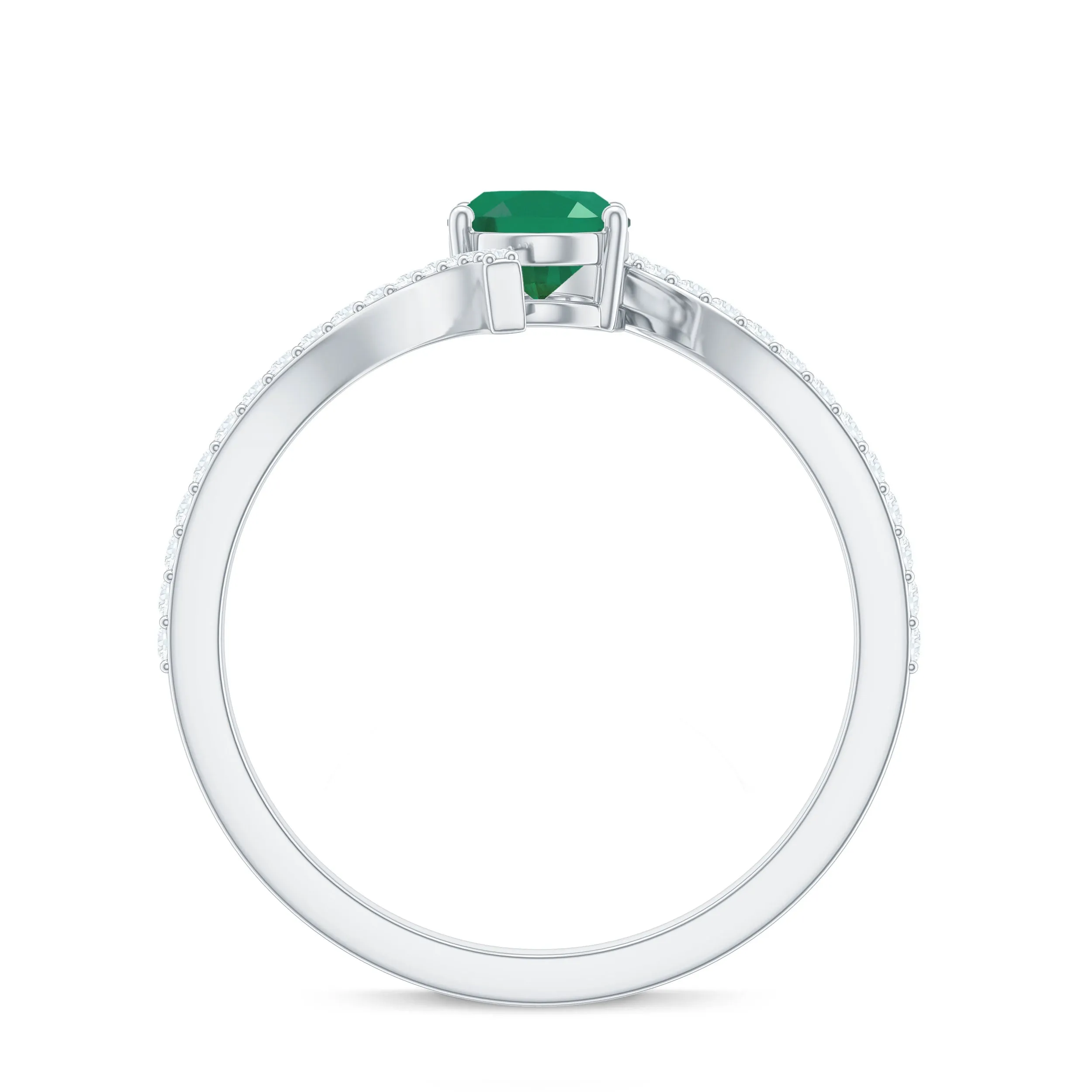 1 CT Oval Emerald Solitaire Bypass Ring with Diamond