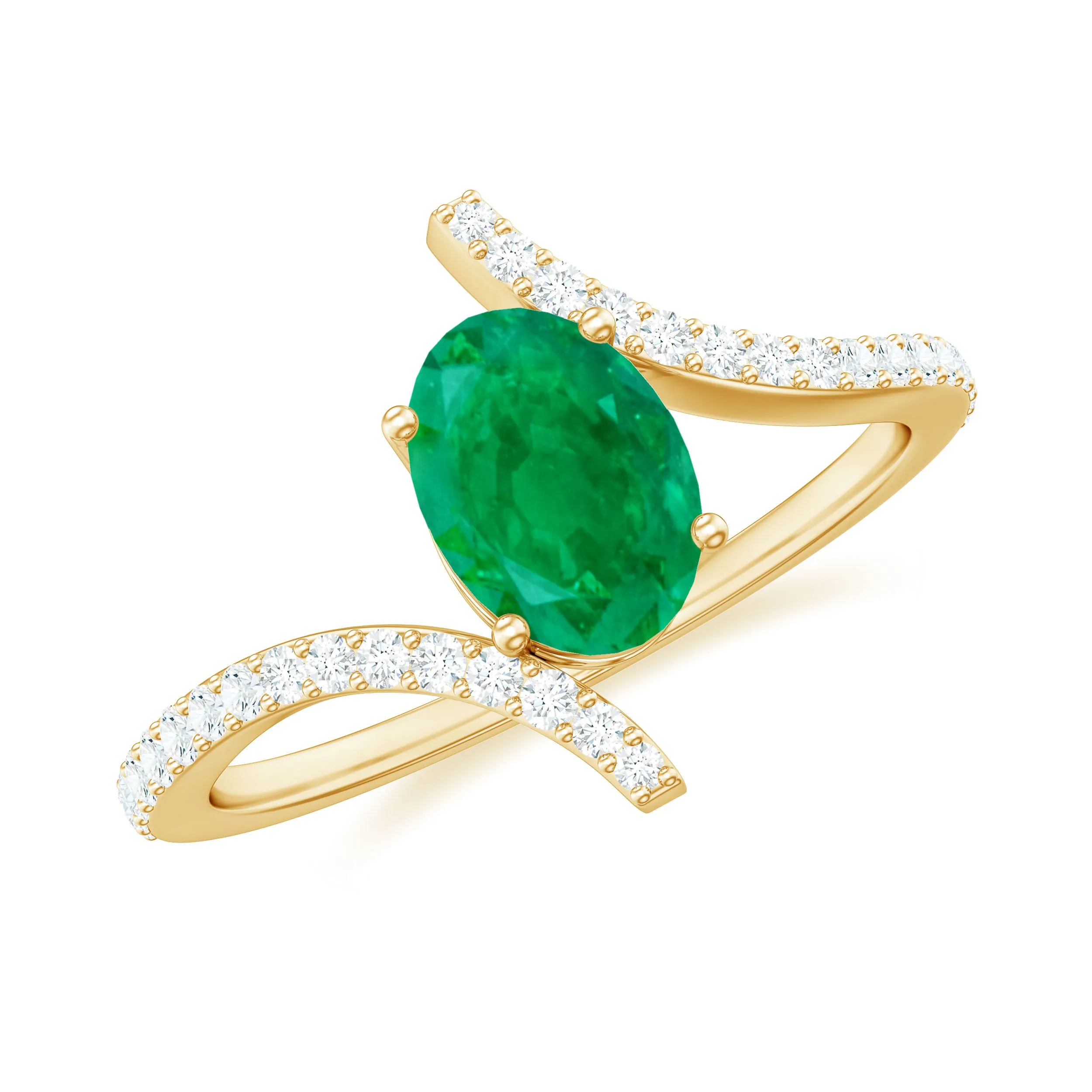 1 CT Oval Emerald Solitaire Bypass Ring with Diamond