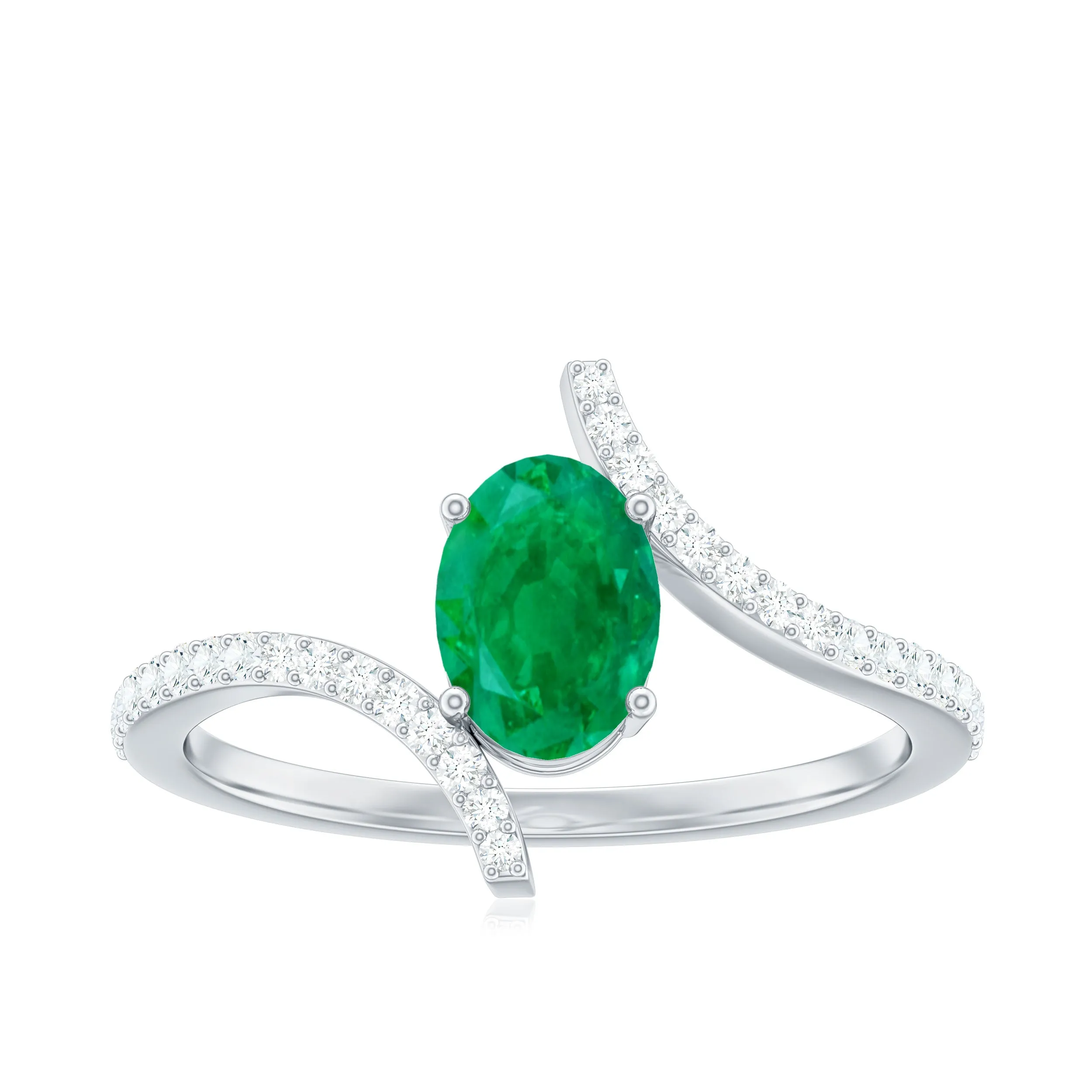 1 CT Oval Emerald Solitaire Bypass Ring with Diamond