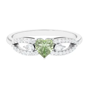 1 CT Real Green Sapphire Solitaire Ring with Diamond Accent