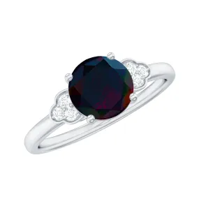 1 CT Round Black Opal Solitaire Engagement Ring with Diamond