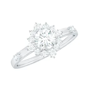 1 CT Round Moissanite Halo Engagement Ring