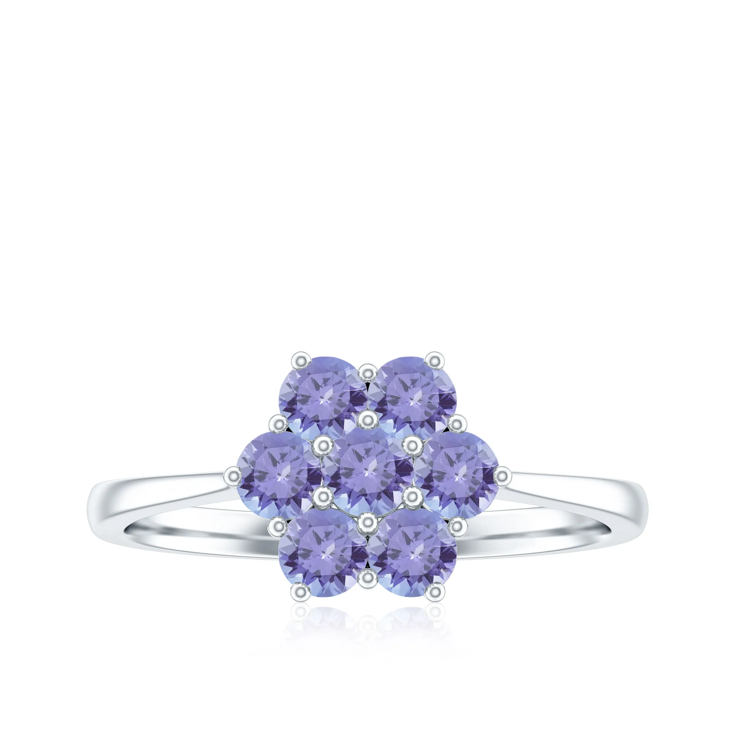 1 CT Round Shape Tanzanite Cluster Flower Ring