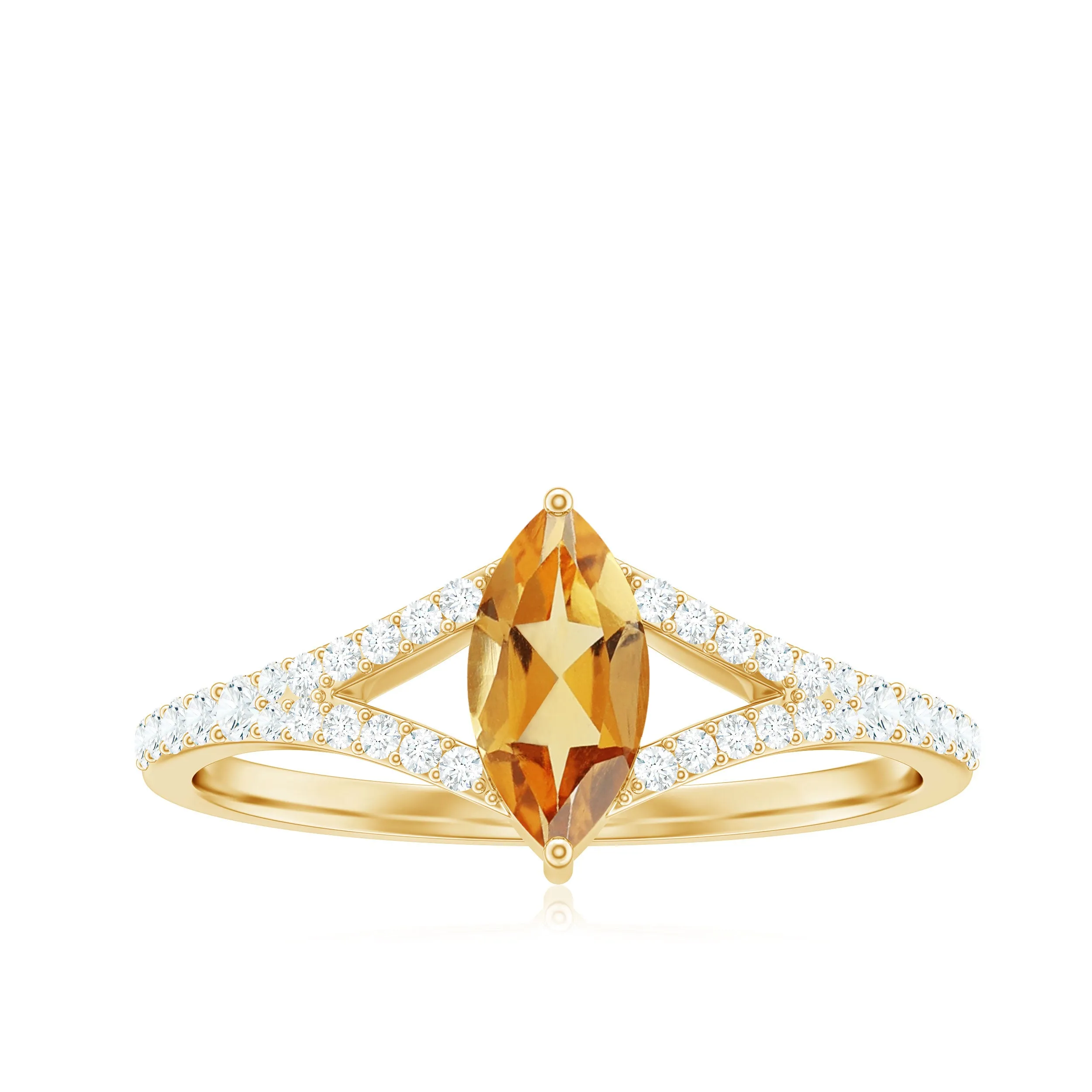 1 CT Split Shank Marquise Cut Citrine Ring with Diamond Accent