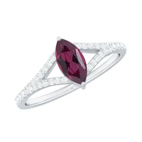 1 CT Split Shank Rhodolite Minimal Ring with Diamond Accent