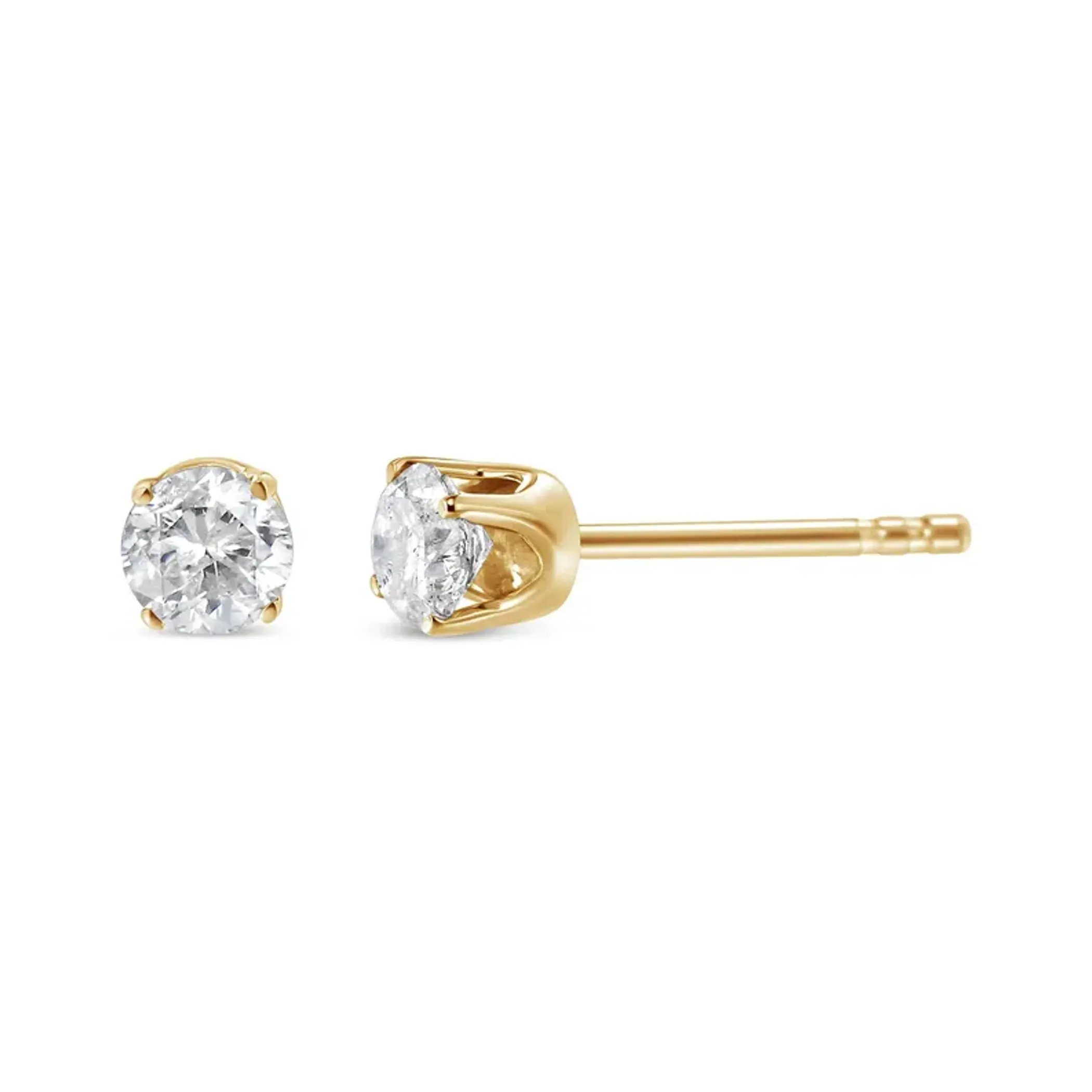 10K Yellow Gold 3/8 Cttw Round Brilliant-Cut Diamond Classic 4-Prong Stud Earrings (K-L Color, I1-I2 Clarity)