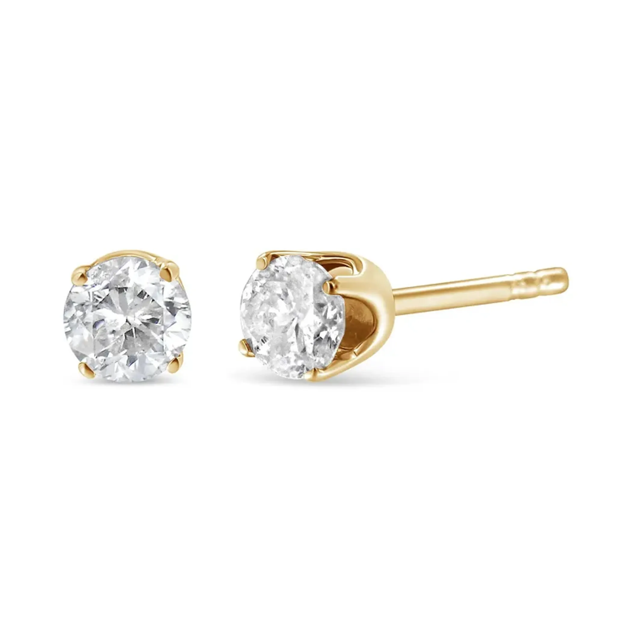 10K Yellow Gold 3/8 Cttw Round Brilliant-Cut Diamond Classic 4-Prong Stud Earrings (K-L Color, I1-I2 Clarity)