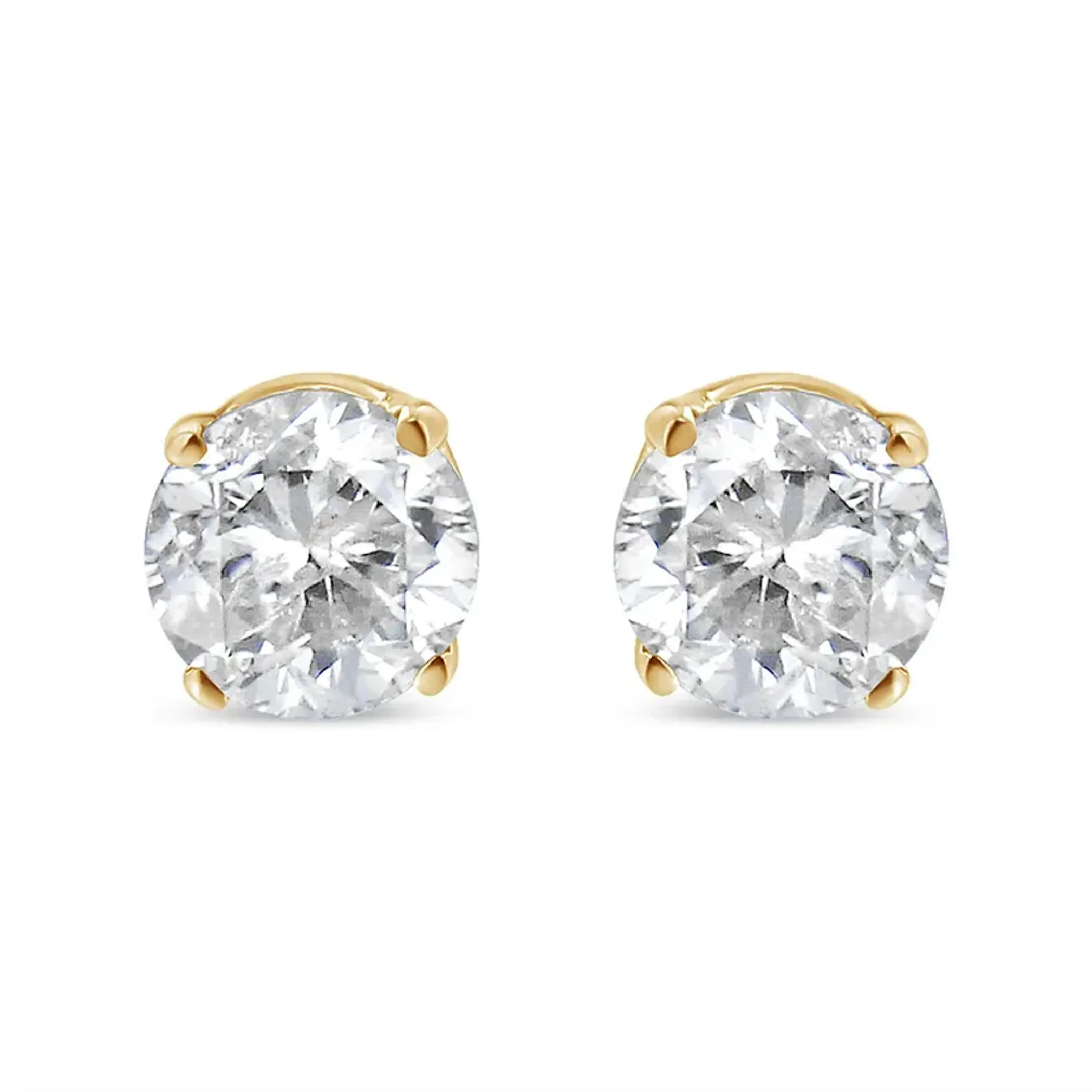 10K Yellow Gold 3/8 Cttw Round Brilliant-Cut Diamond Classic 4-Prong Stud Earrings (K-L Color, I1-I2 Clarity)