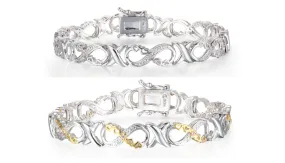 1/10 Carat Diamond XO Infinity Bracelet - Choice of  Platinum or Yellow Gold Overlay - Ships Same/Next Day!