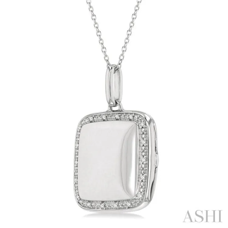 1/10 Ctw Square Shape Round Cut Diamond Keepsake Locket Pendant With Chain in Sterling Silver