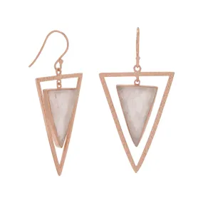 14 Karat Rose Gold Plated Rose Quartz Triangle Earrings