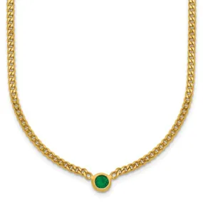 14K Gold Curb Chain Necklace with Emerald