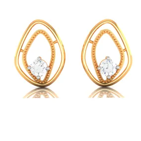 14k Oval Shaped Gold & American Diamond Earrings