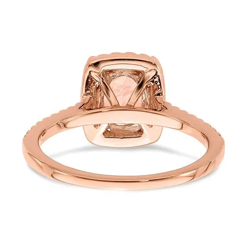 14k Rose Gold Oval Morganite Diamond Halo Engagement Ring