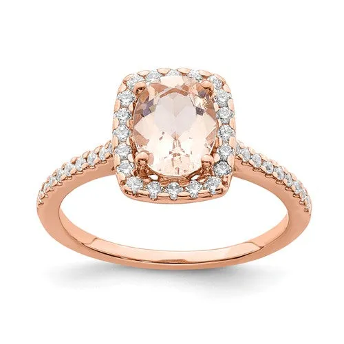 14k Rose Gold Oval Morganite Diamond Halo Engagement Ring