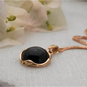 14K Rose Gold Round Black Onyx 12mm Pendant