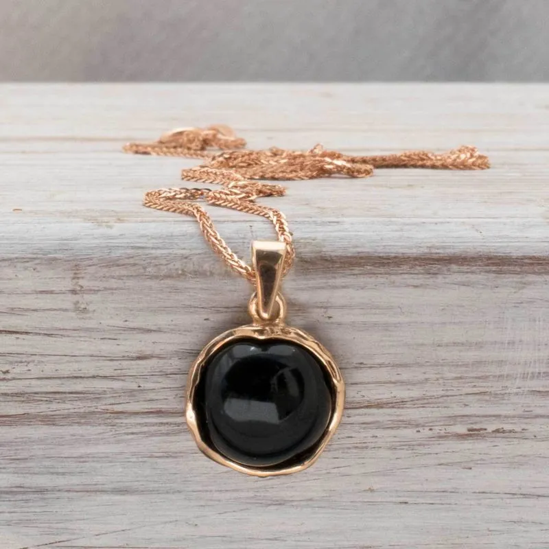 14K Rose Gold Round Black Onyx 12mm Pendant