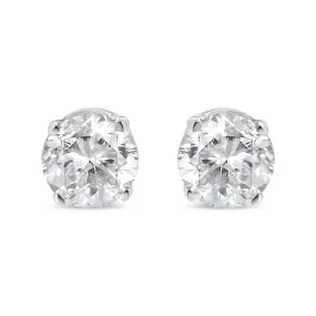 14K White Gold 1/10 Cttw Round Brilliant-Cut Near Colorless Diamond Classic 4-Prong Stud Earrings (H-I Color, I1-I2 Clarity)