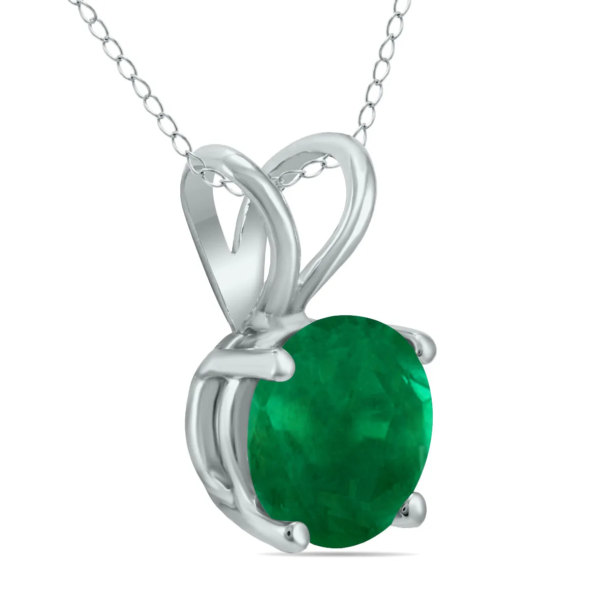 14K White Gold 5Mm Round Emerald Pendant