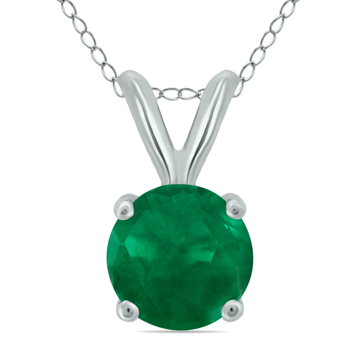 14K White Gold 5Mm Round Emerald Pendant