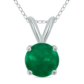 14K White Gold 5Mm Round Emerald Pendant