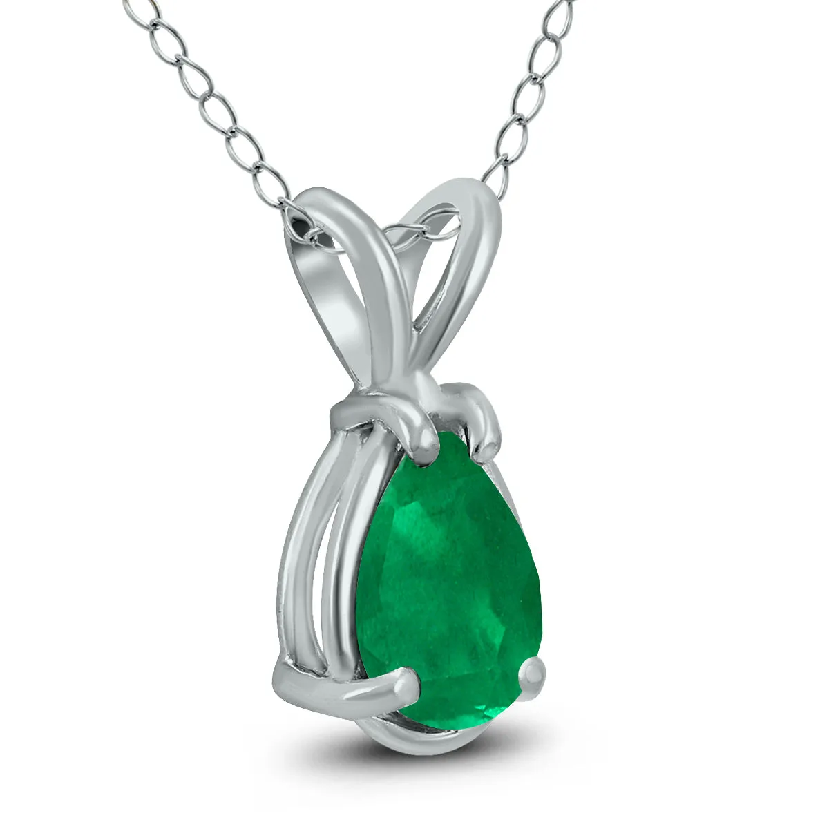 14K White Gold 5X3Mm Pear Emerald Pendant