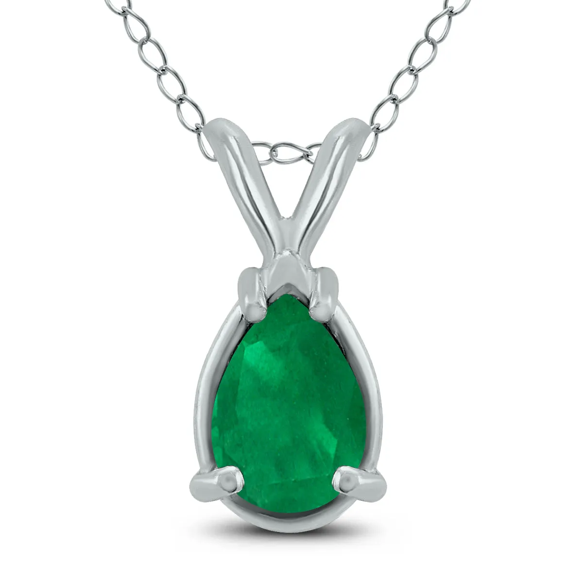 14K White Gold 5X3Mm Pear Emerald Pendant