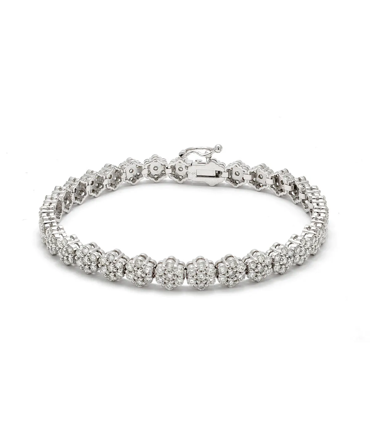 14K White Gold Diamond Cluster Tennis Bracelet 6.03cttw