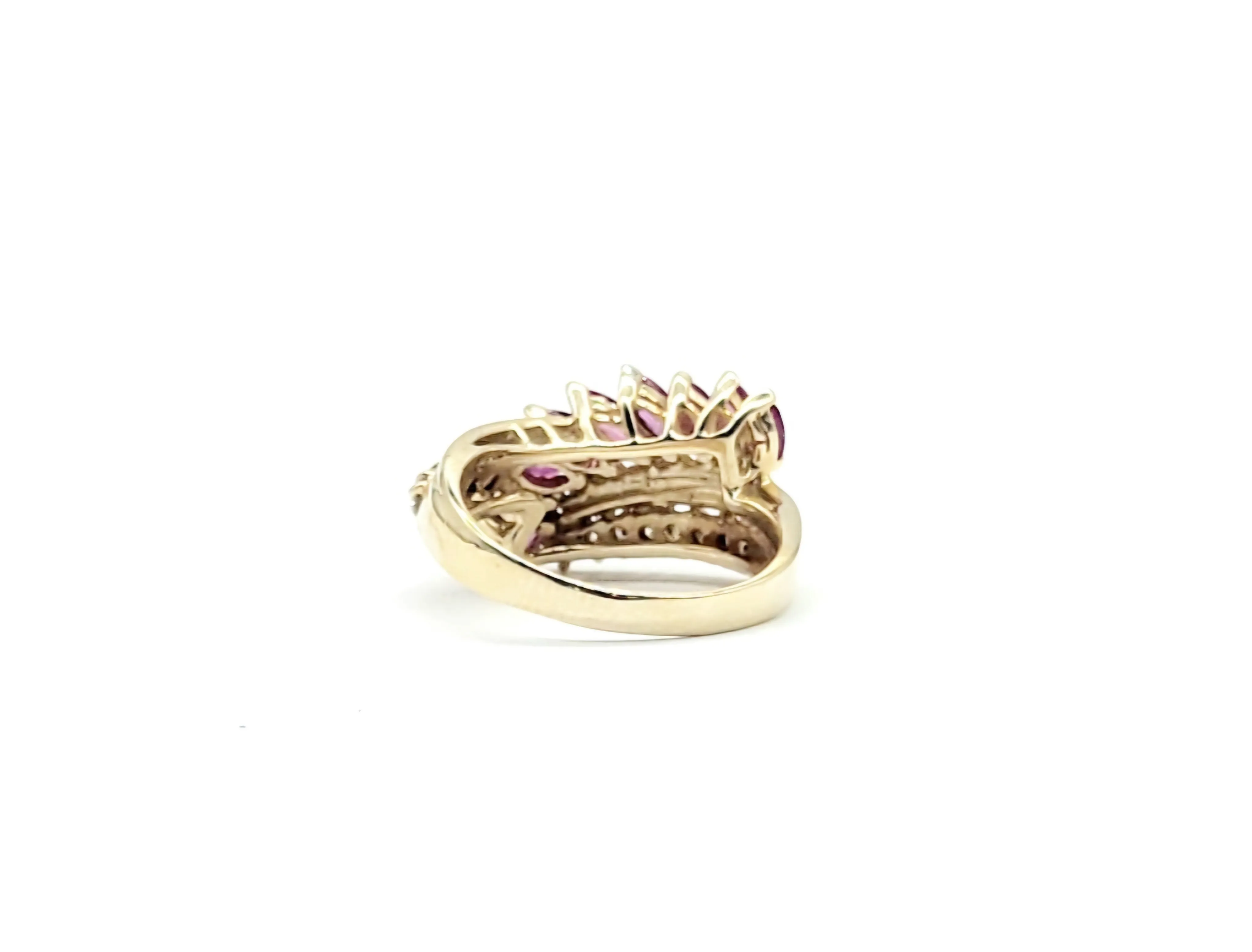 14k Yellow Gold Diamond and Ruby Marquis Carhedrial Bypass Ring