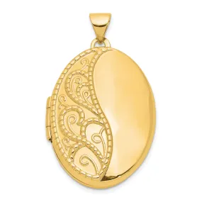 14k Yellow Gold Oval 1/2 Hand Engraved Locket