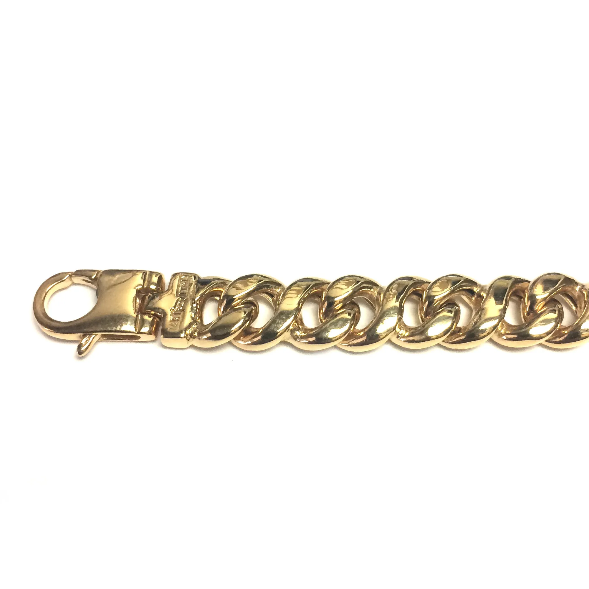 14k Yellow Gold Oval Curb Link Mens Bracelet, 8.5"