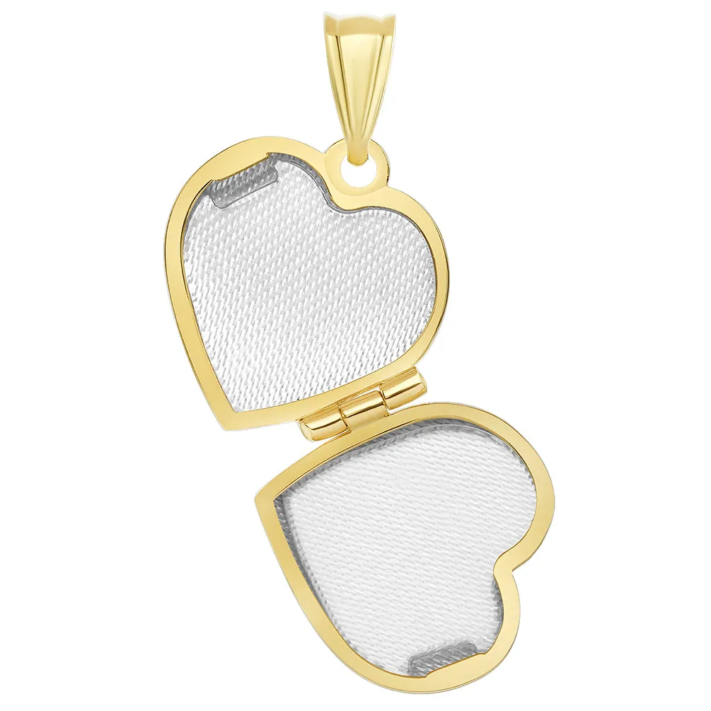 14k Yellow Gold Plain and Simple Heart Love Locket Pendant with Figaro Chain Necklace