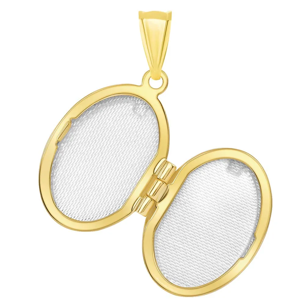 14k Yellow Gold Plain and Simple Oval Locket Pendant with Cable Chain Necklace