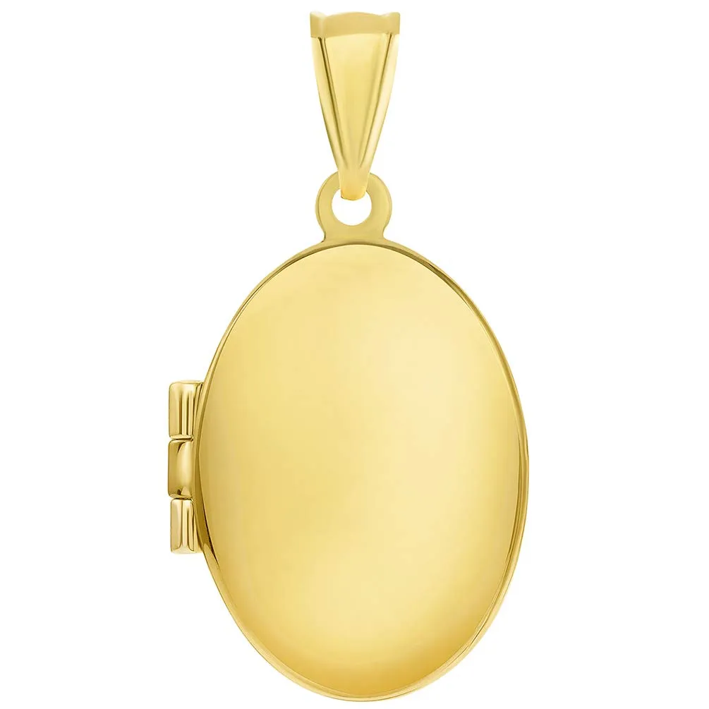 14k Yellow Gold Plain and Simple Oval Locket Pendant with Cable Chain Necklace