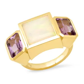 14K YG Ethiopian Opal and Amethyst Trilogy Ring