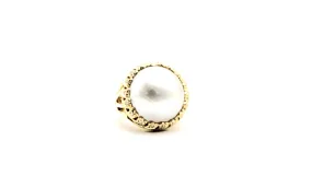 14kt Yellow Gold  1/3 ctw Dimonds Pearl Cutout Ring