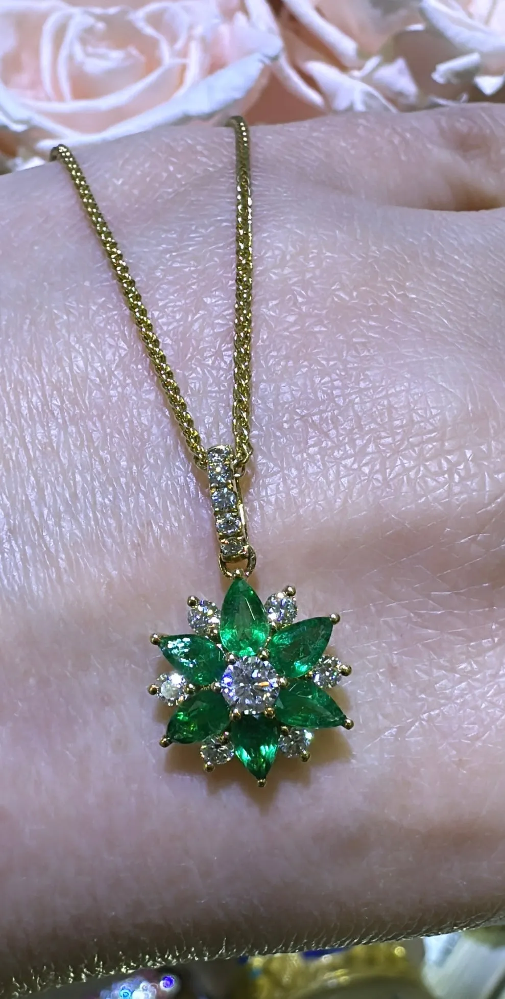 1.60ct tw Green Emerald and Diamond Pendant Necklace