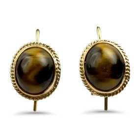 1870 Collection 14K Yellow Gold Oval Tigers Eye Drop Earrings