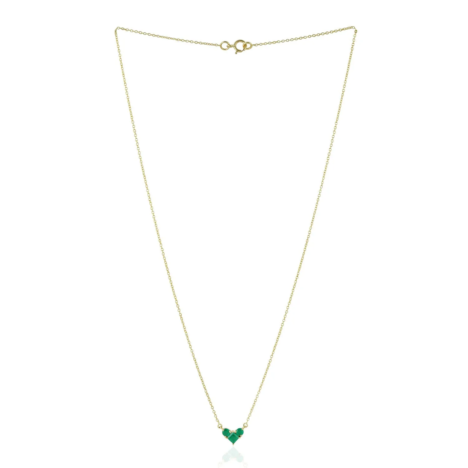 18k Solid Yellow Gold Natural Emerald Dainty Necklace For Gift