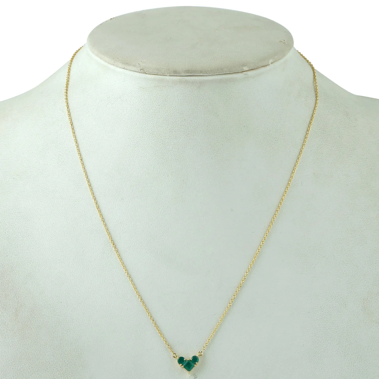 18k Solid Yellow Gold Natural Emerald Dainty Necklace For Gift