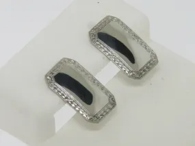 18K White Gold Converted Cuff Links Into Post-Back Earrings (Estate Jewelry)