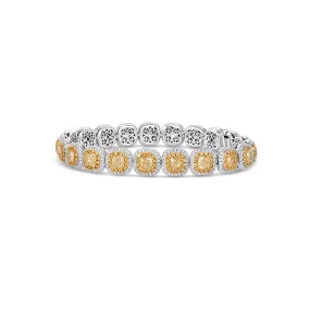 18K White Gold Fancy Yellow Diamonds with White Diamond Halo Bracelet