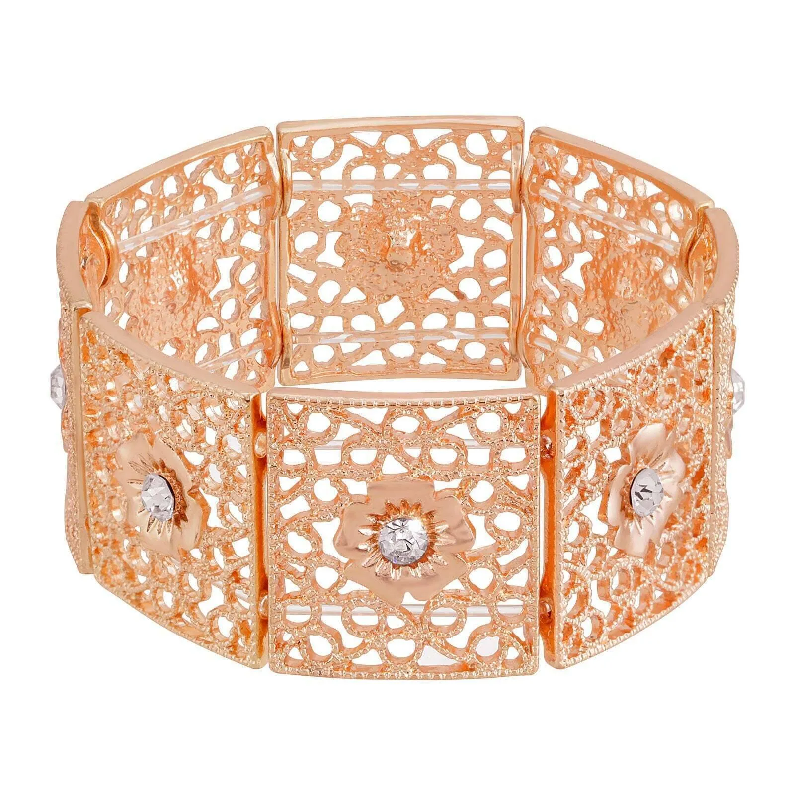 1928 Jewelry Square Filigree Flower Crystal Stretch Bracelet