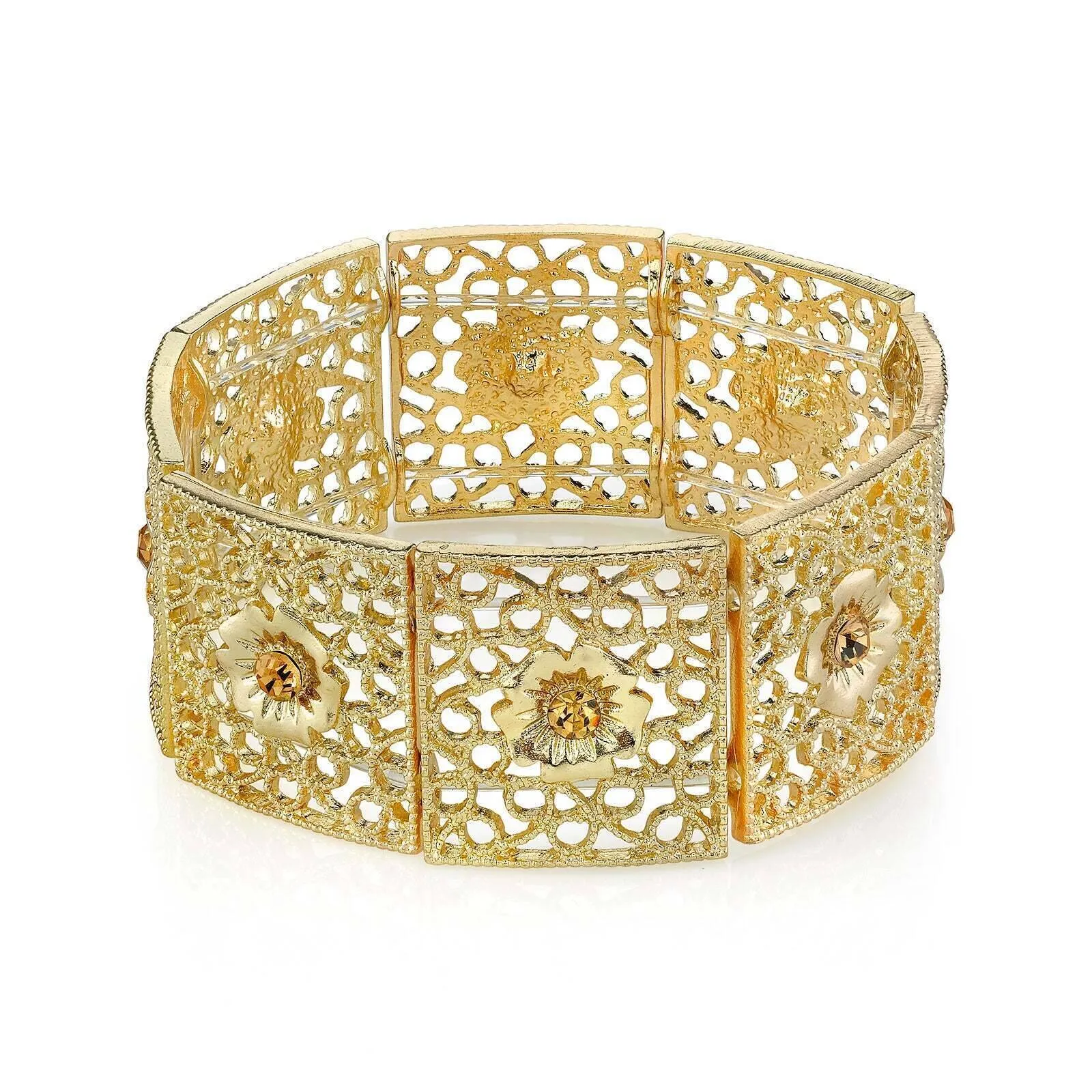 1928 Jewelry Square Filigree Flower Crystal Stretch Bracelet