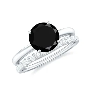 2 CT Created Black Diamond Solitaire Bridal Ring Set with Diamond