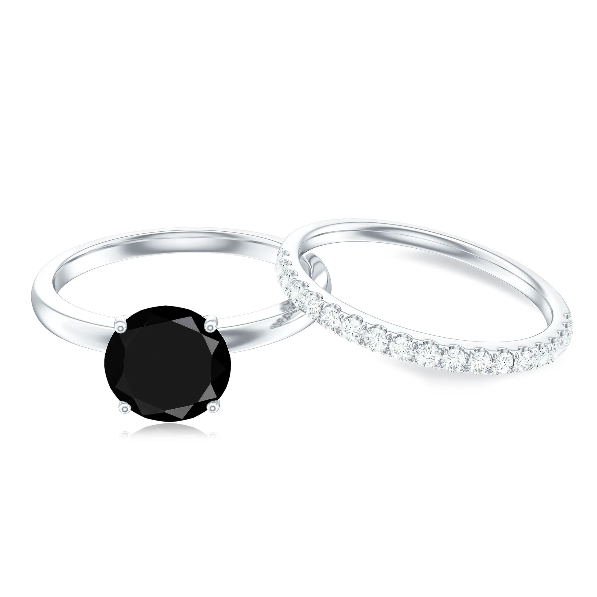 2 CT Created Black Diamond Solitaire Bridal Ring Set with Diamond