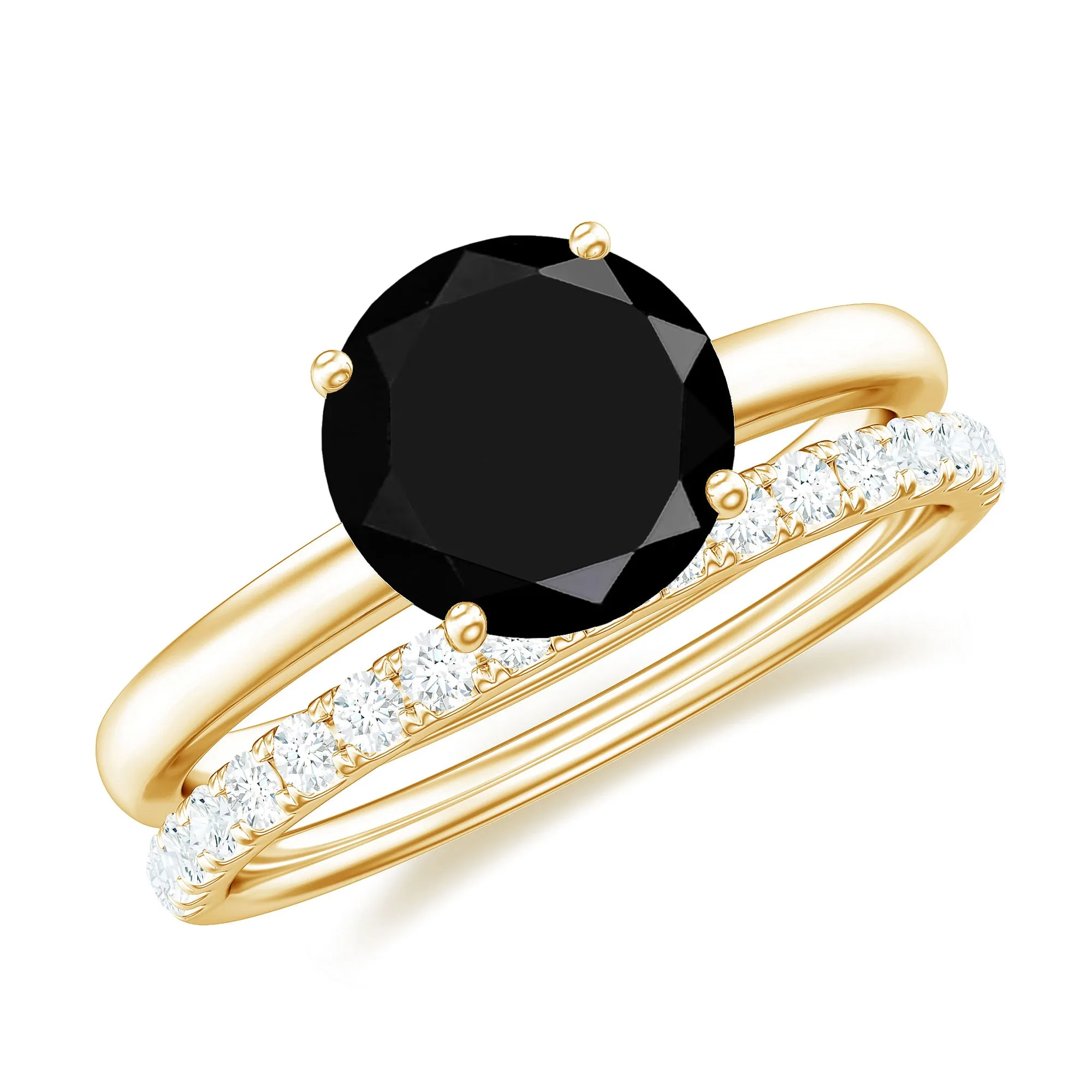 2 CT Created Black Diamond Solitaire Bridal Ring Set with Diamond